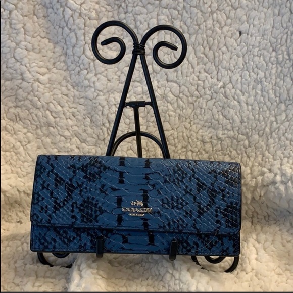 Coach Handbags - Coach Blue Python Embossed Envelope Wallet  NWOT